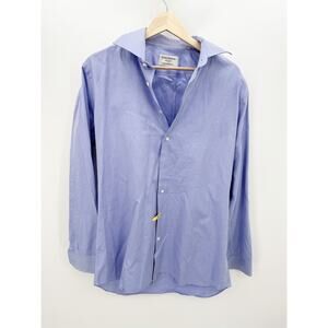 Hickey Freeman Mens Dress Shirt Size 16 Large Solid Blue Preppy Office Work